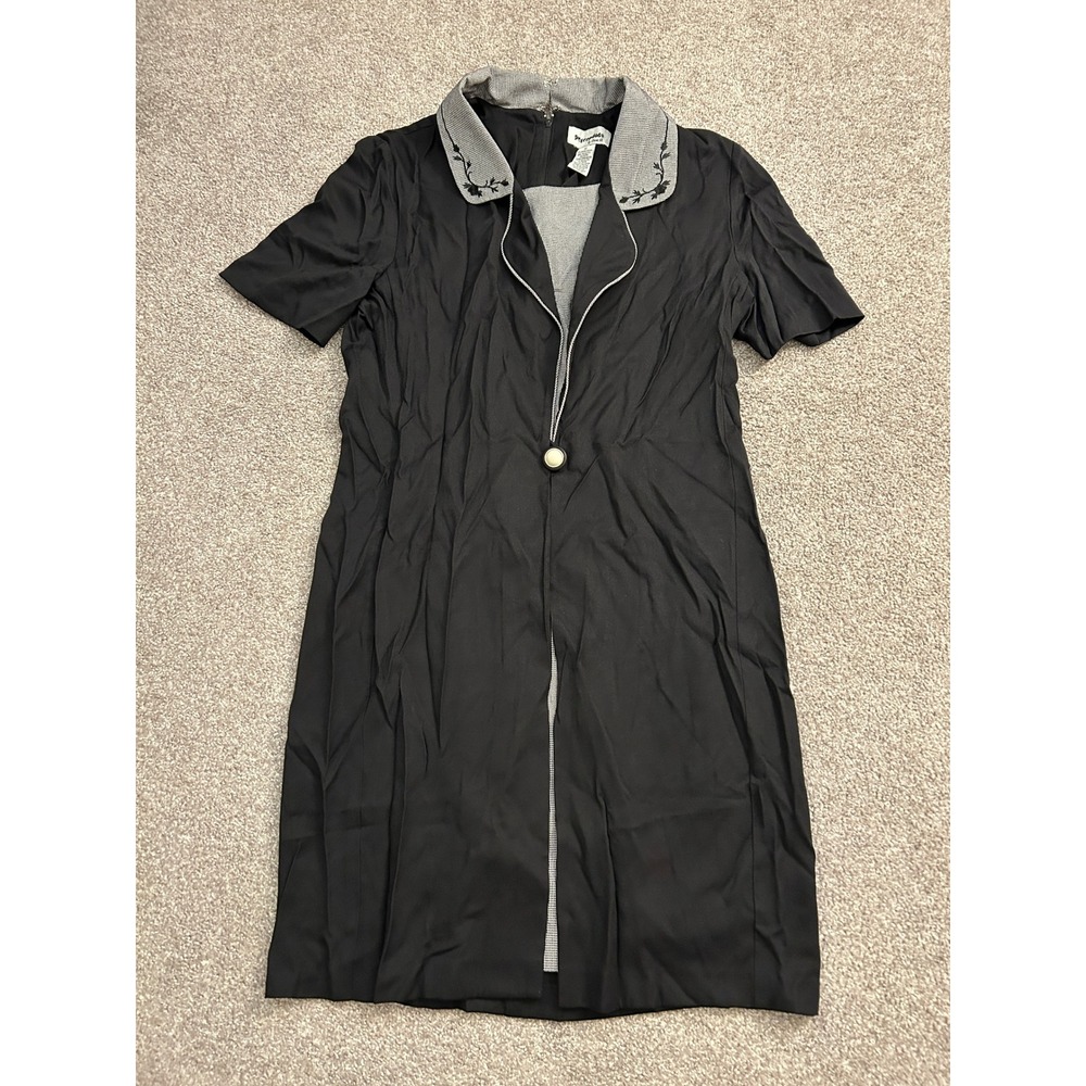 90s VTG Perceptions Dress Womens 12 Black Gray Excellent Embroidered Houndstooth